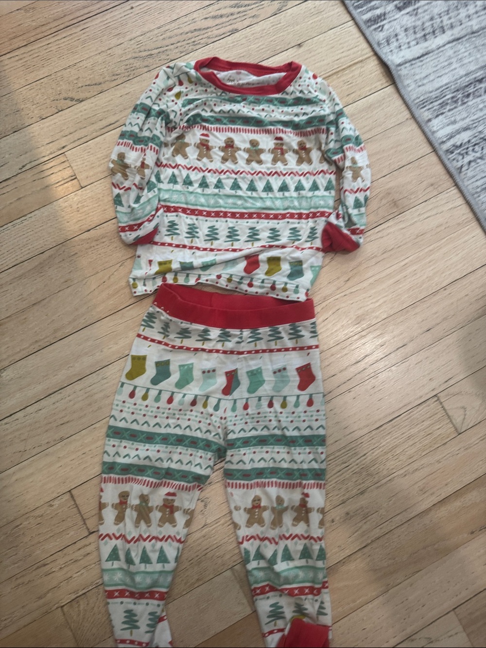 Little Sleepies Red, Green & Gold Holiday Gingerbread Pajama Set